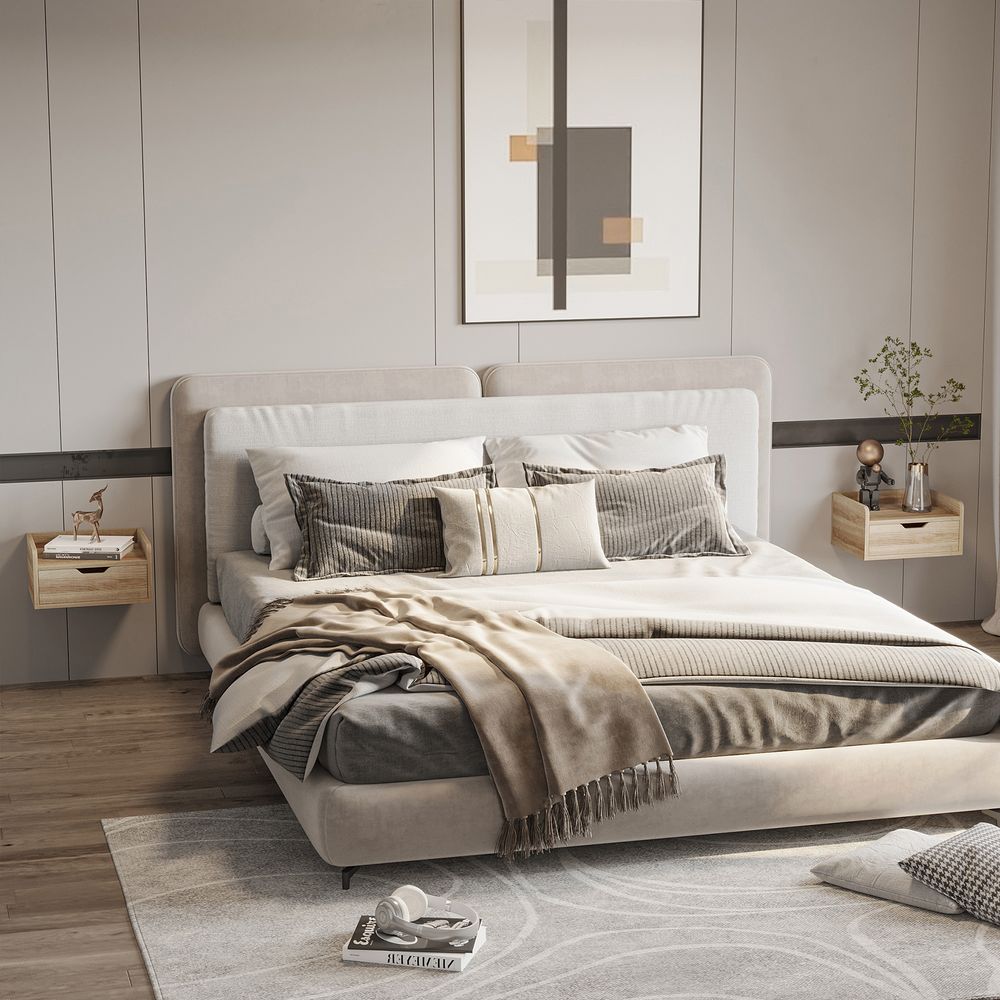 Floating Nightstand Set - Wall Mounted Bedside Table with Drawer - Pack of 2