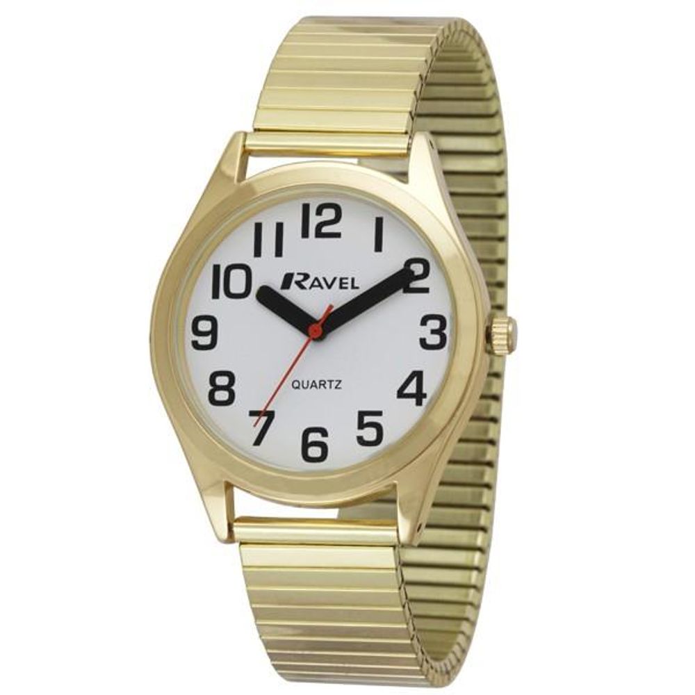 Mens Bold Easy Read Expander Bracelet Watch Gilt