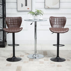 2 Brown PU Leather Swivel Bar Chairs - Adjustable Height, Backrest