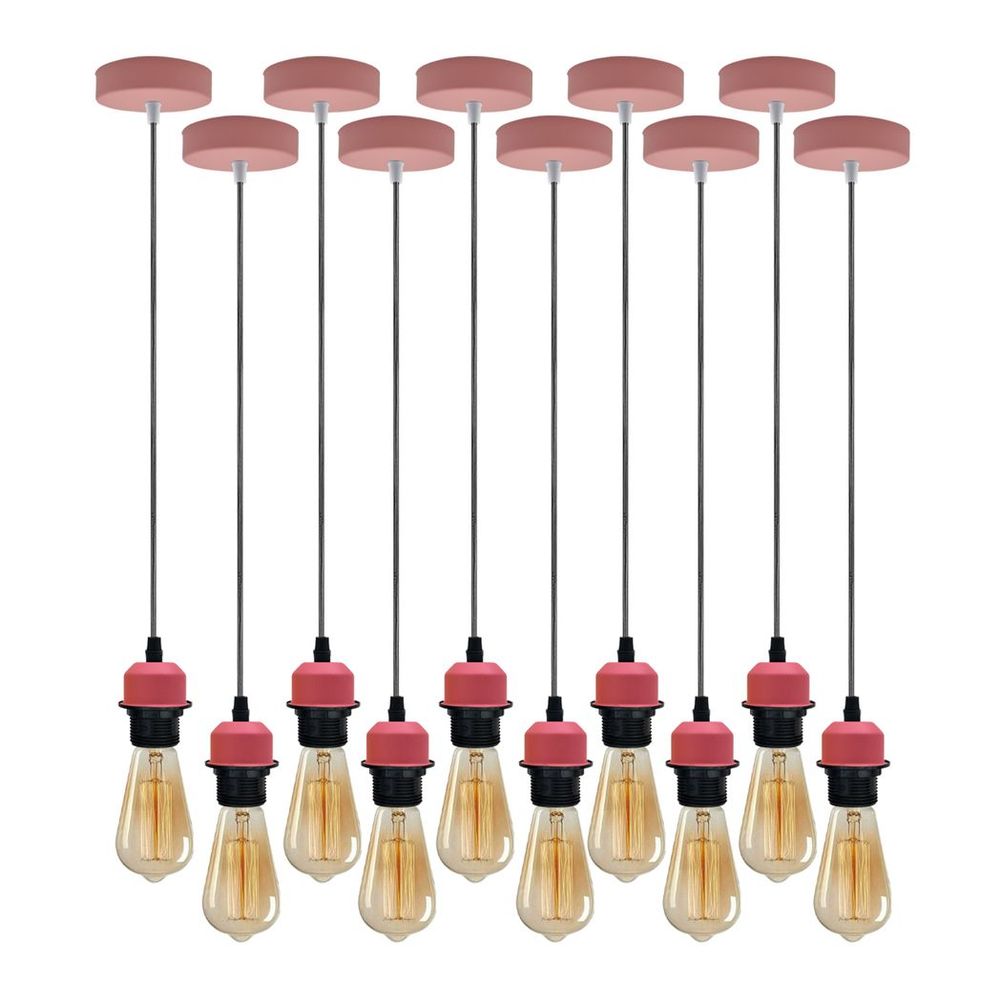 10 Pack Industrial Pendant Light, Lampshade Addable E27 Lamp Holder Light, E27 UK Holder Fitting Set With PVC Cable