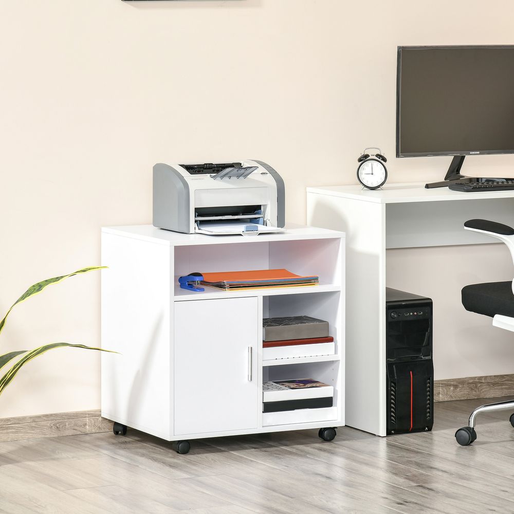 5-Compartment White Printer Stand with Storage