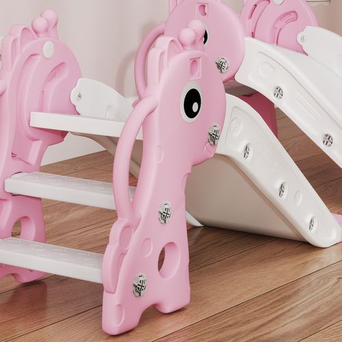 3 in 1 Kids Slide with Climber, Basketball Hoop and Ball, Pink