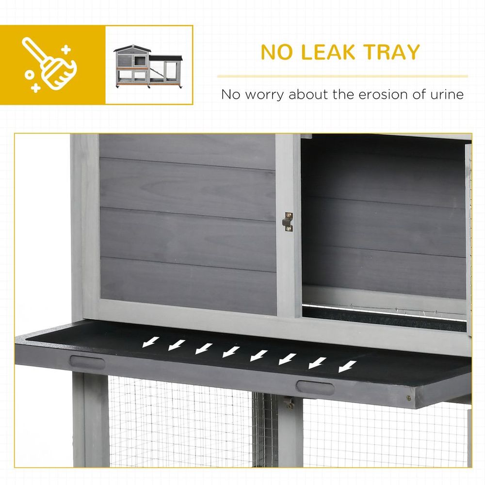 Wooden Rabbit Hutch & Guinea Cage - Slide-Out Tray, Ramp, Wheels, Easy Assembly - Light Grey