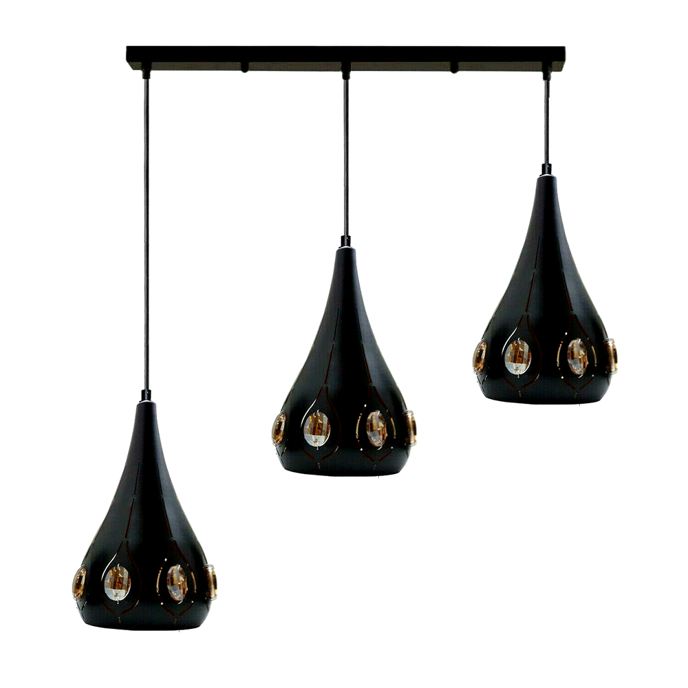 Modern Retro Industrial Crystal Ceiling Light Shade 3Head Hanging Pendant Lights without bulb