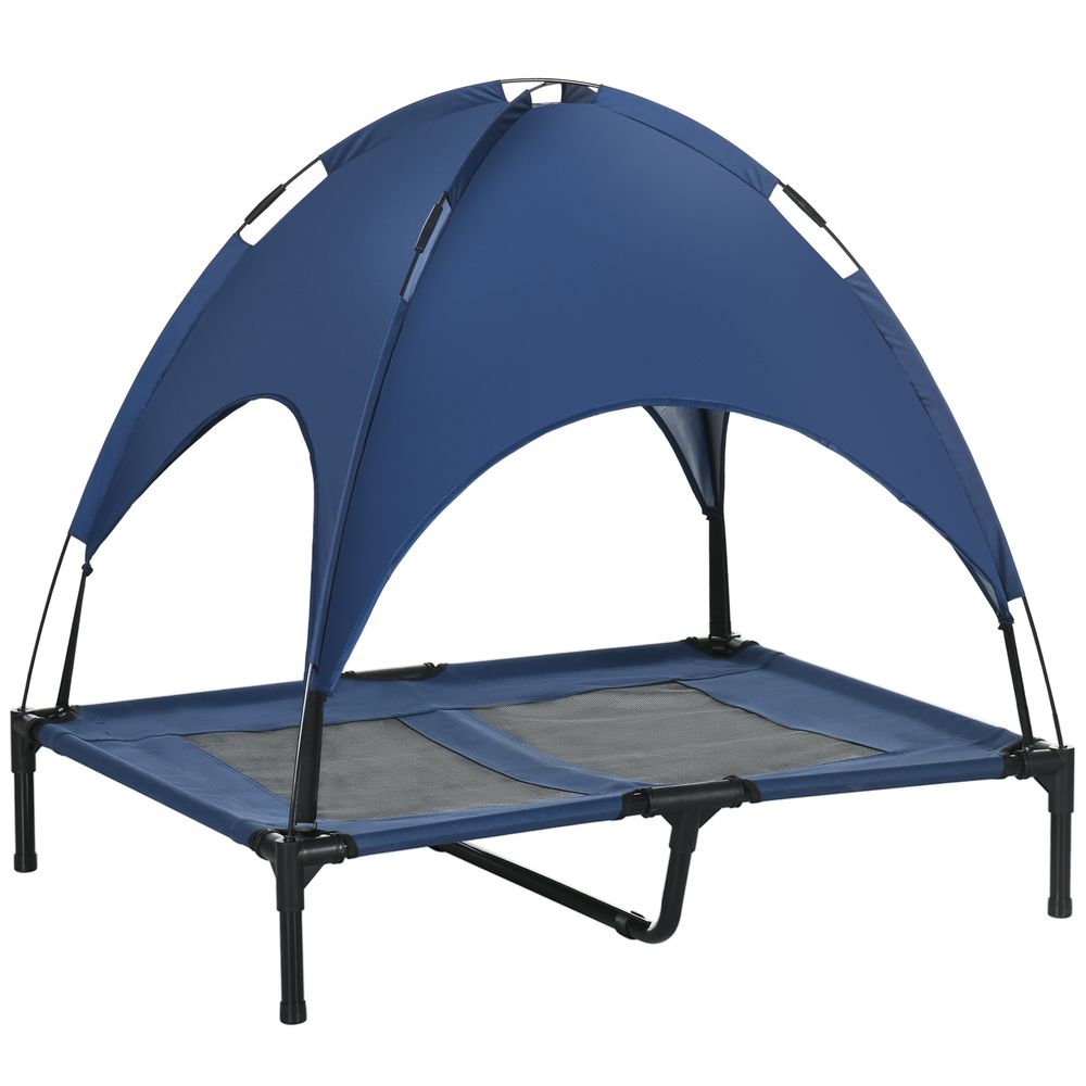 92cm Elevated Dog Bed Cooling Raised Pet Cot UV Protection Canopy Blue