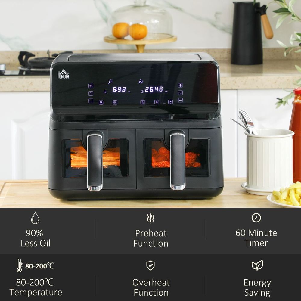 Dual Basket Air Fryer 8L - 8 Presets Cookbook Timer 2500W - for Family Size Meals