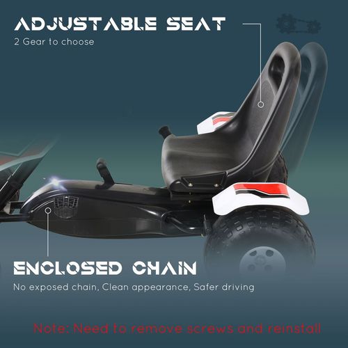 Kids Children Pedal Go Kart Manual Ride On Car w/Brake Gears Steering Wheel Adjustable Seat 4 Smooth Wheels Racing-Style White 104 x 66 x 57 cm