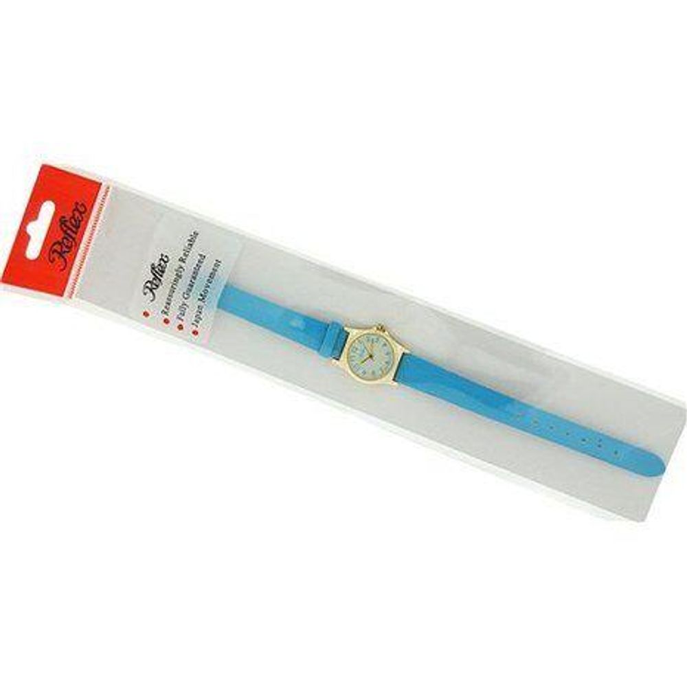 Girls Ladies Watch White Dial Gold Tone Aqua Blue Strap 101329LT