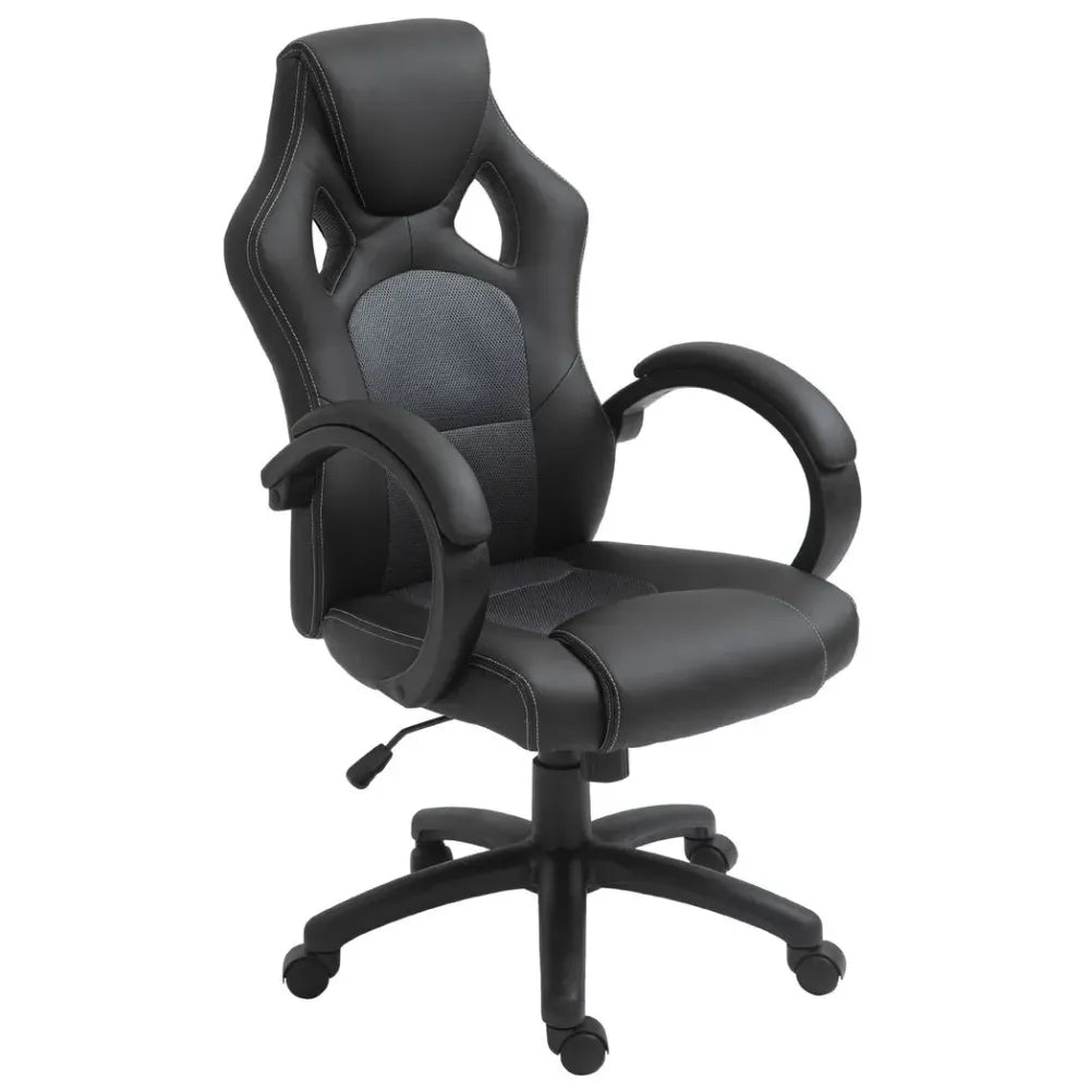 Executive Racing Swivel Gaming Office Chair PU Leather Computer Desk Chair Grey in Leather