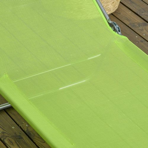 2 Piece Folding Sun Loungers with Adjustable Backrest, Pillow, Green