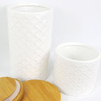 Elegant Embossed Cream Ceramic Jar Set - 2 Canisters w/ Lids