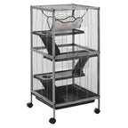 Small Animal Cage with Wheels Pet Home for Chinchillas Ferrets Kittens, with Hammock, 4 Platforms, Removable Tray, Grey
