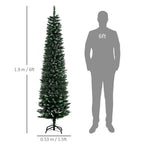 6.5FT Artificial Snow Dipped Christmas Tree Pencil Foldable Black Stand Green