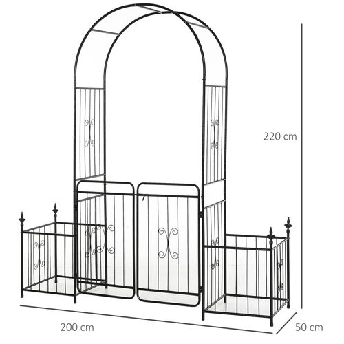 Metal Garden Arbor Arch Gate w/ 2 Side Planter Boxes & Vine Frame