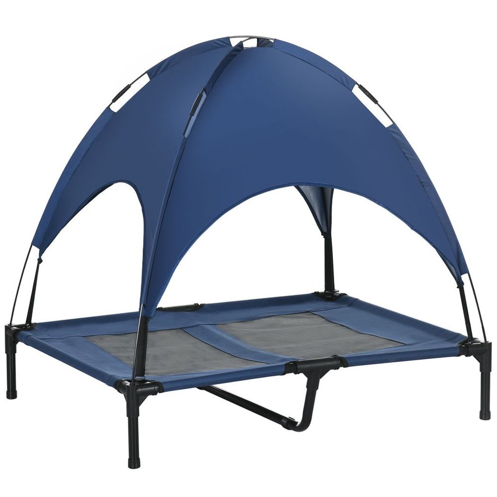 92cm Elevated Dog Bed Cooling Raised Pet Cot UV Protection Canopy Blue
