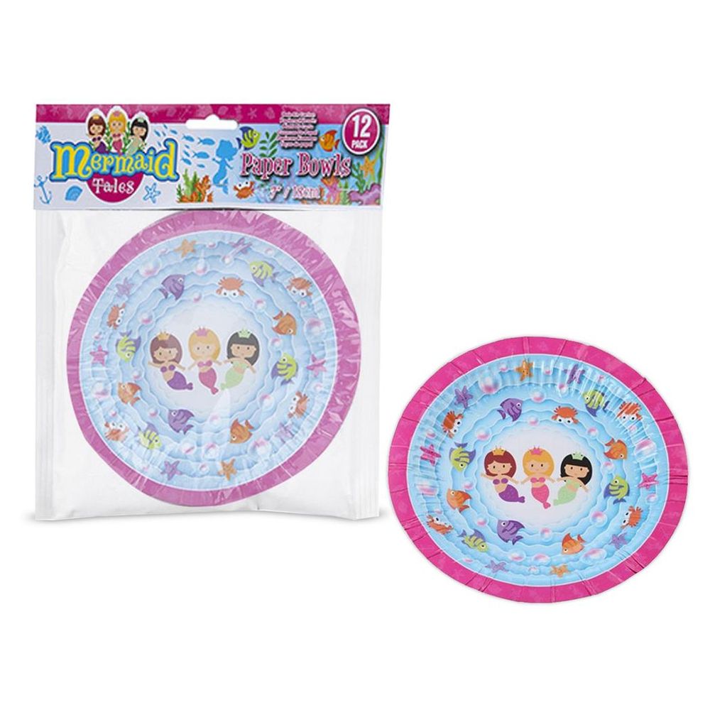 Mermaid Design 7Inch Paper Bowls - Set of 12 for Picnics, Parties & BBQs