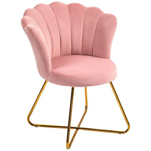 Accent Chair, Velvet Armchair with Lotus Backrest, Steel Legs