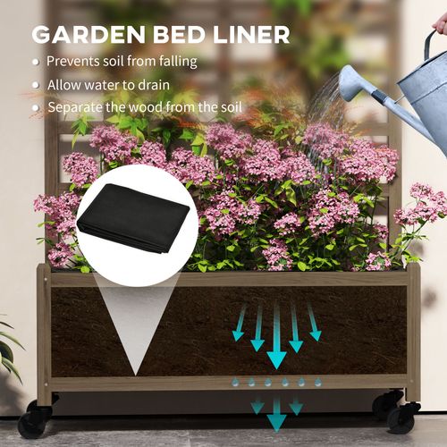 Wooden Trellis Planter, Raised Garden Bed with Wheels and Bed Liner in Wooden