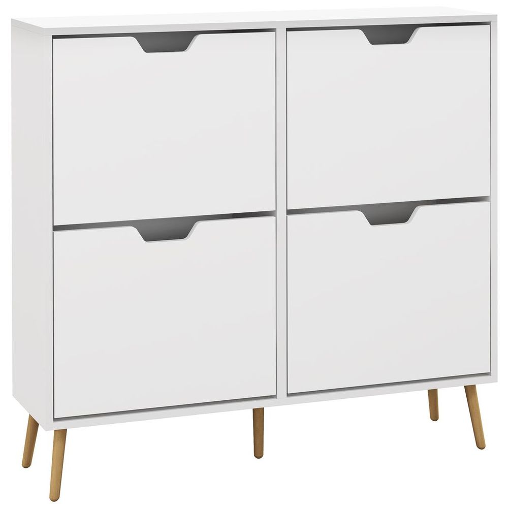 Shoe Storage Cabinet with 4 Flip Drawers for 16 Pairs of Shoes, White