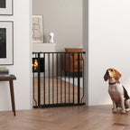 Dog Gate: Wide Stair Gate w/ Door, Pressure Fit, Black, Easy Setup - Keeps Pets Safe & Secure