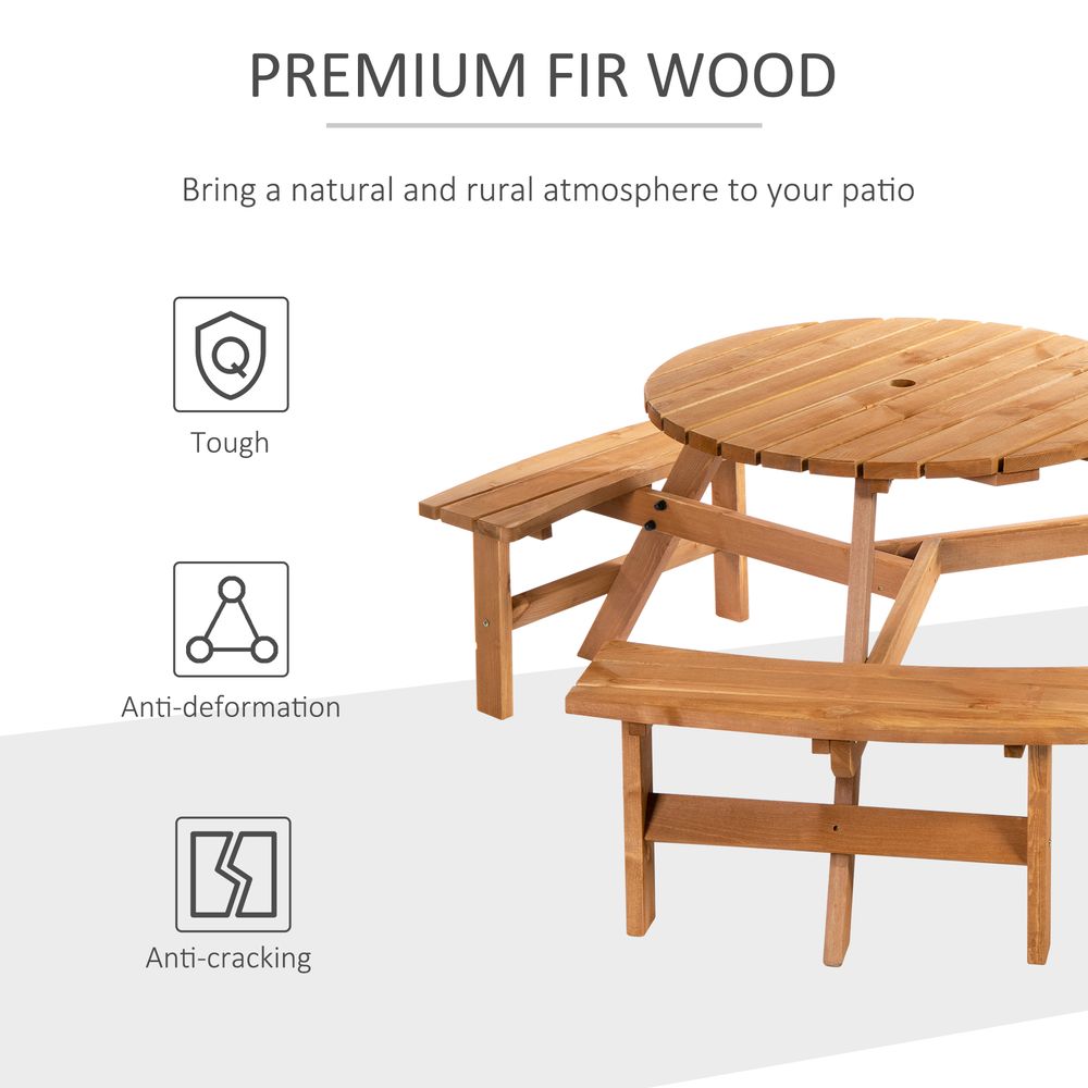 Round Table W/3 Attached Benches-Fir Wood
