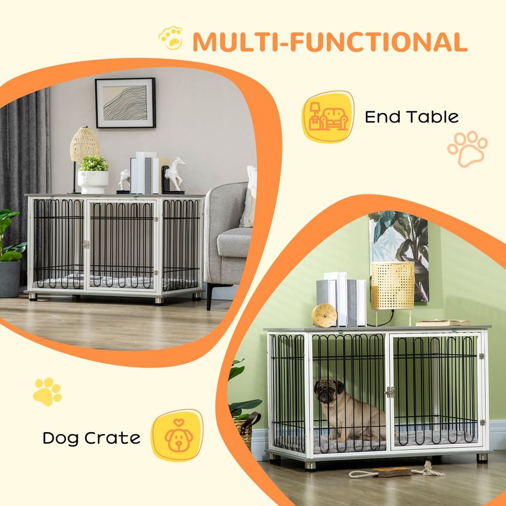 Dog Crate Furniture End Table w/ Soft Washable Cushion, Lockable Door