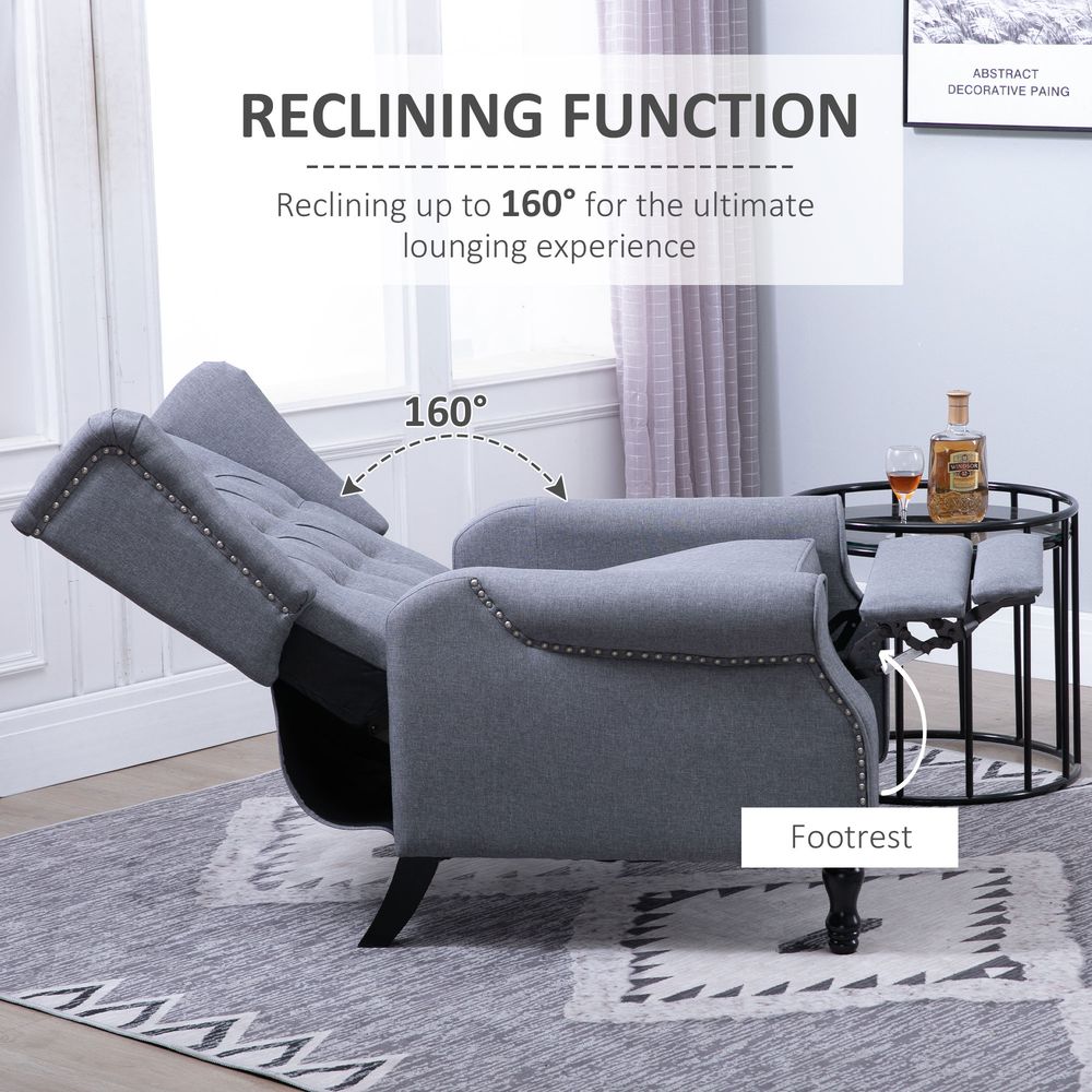 Luxury Recliner Armchair - Fabric Reclining Chair w/ Footrest - Light Grey - Free Shipping