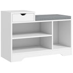 Upholstered Entryway Shoe Bench with Storage Drawer Open Shelf White