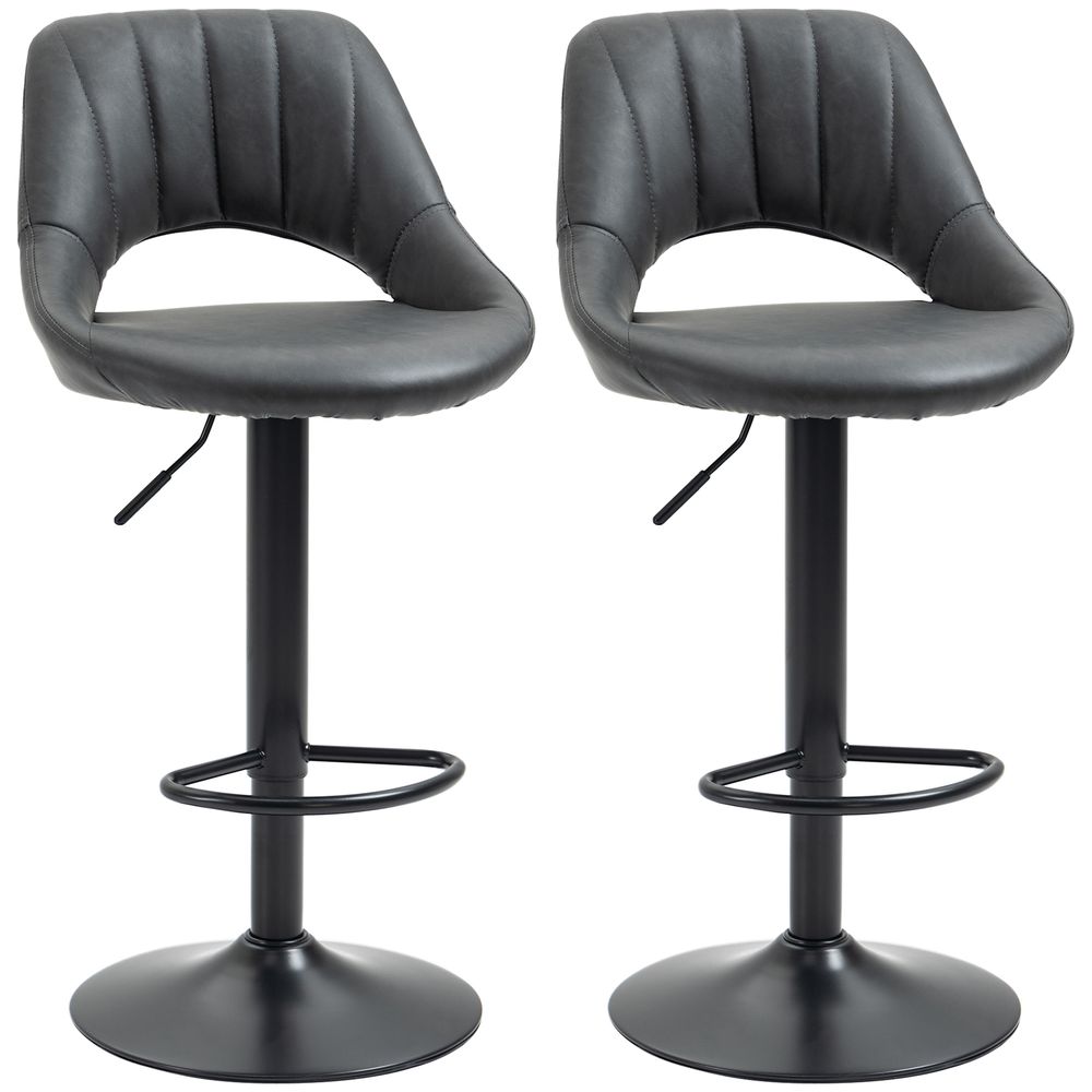 PU Leather Bar Stool Set of 2 - Adjustable Swivel with Footrest