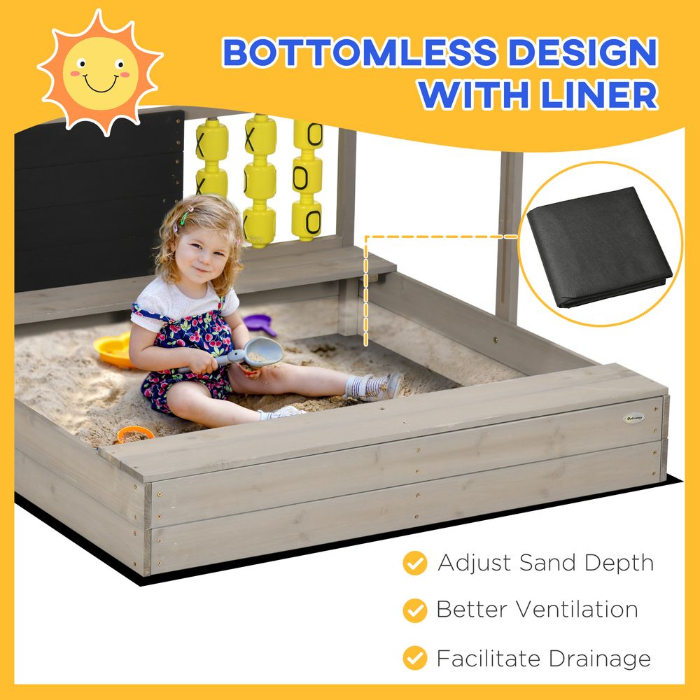 Kids Wooden Sandpit, Sandbox w/ Canopy, Seats, for Gardens - Grey