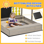 Kids Wooden Sandpit, Sandbox w/ Canopy, Seats, for Gardens - Grey