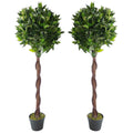 Realistic 120cm Twisted Trunk Artificial Topiary Bay Laurel Ball Trees - Set of 2
