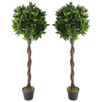 Realistic 120cm Twisted Trunk Artificial Topiary Bay Laurel Ball Trees - Set of 2