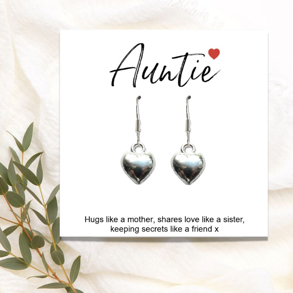 Auntie Heart Earrings & Gift Card - Ideal Birthday or Christmas Gift