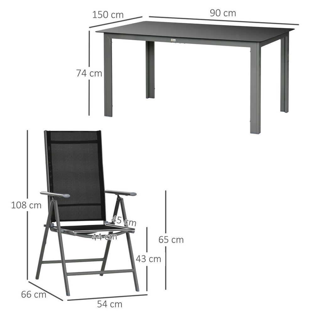7pc Outdoor Dining Set - Folding Chairs, Aluminum Table - Patio Furniture