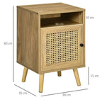 Nightstand, Rattan Bedside Table, Sofa Side Table w/ Cabinet, Shelf
