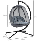 Folding Hanging Egg Chair w/ Cushion & Stand - Grey