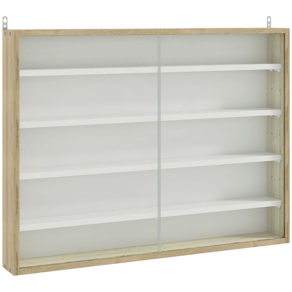 5-Tier Wall Display Shelf Unit Cabinet w/ Shelves Glass Doors Natural