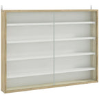 5-Tier Wall Display Shelf Unit Cabinet w/ Shelves Glass Doors Natural