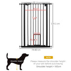 Extra Tall Dog Gate with Cat Flap, Pet Safety Gate for Doorways Stairs with Auto Close Double Locking, 104 cm Tall 74-80 cm Wide, Black