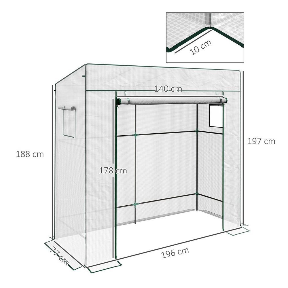 Walk-in Garden Green House Large Roll-up Door and 2 Mesh Windows White