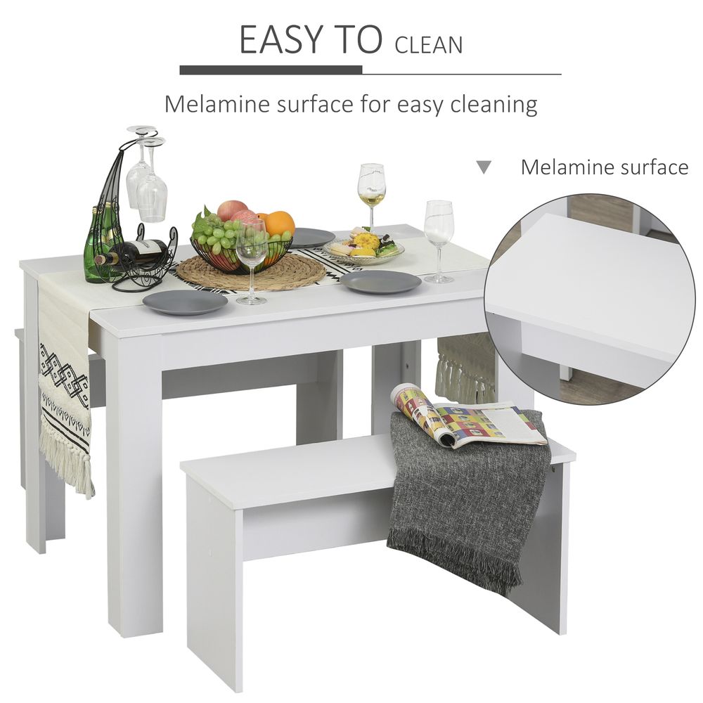 Modern White Particle Board Dining Set - Table & Benches - Compact - for Home & Small Businesses