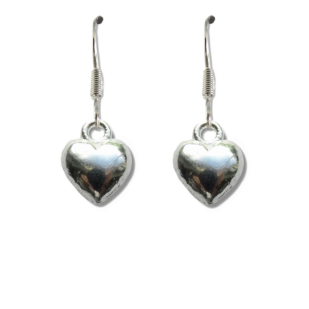 Silver Puff Heart Drop Earrings - Ideal Birthday or Christmas Gift