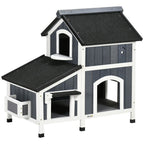 Wooden Cat House Outdoor w/ Flower Pot, Window, Multiple Entrances