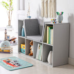 Kids Bookcase Shelf Storage Cabinet Unit, Living Room Sideboard w/Six Compartments for Toys, Books - Grey