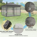 3x3(m) Pop Up Gazebo w/ Solar-Powered LED Lights Curtain Netting Grey
