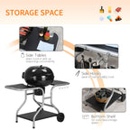 Garden Trolley BBQ Grill - Black - High-Temperature Enamel - Portable & Spacious - Ideal for Outdoor Grilling