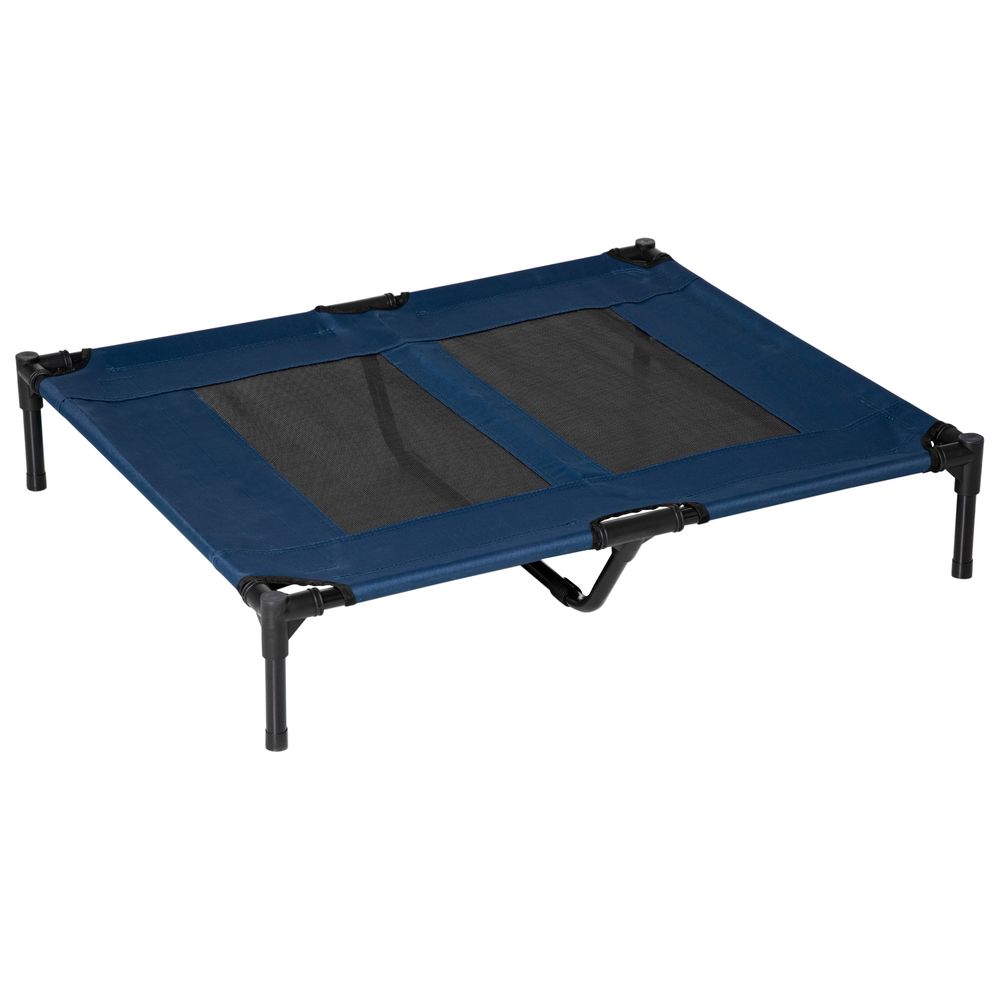 Dog Cat Puppy Pet Elevated Raised Cot Bed Portable Camping Basket - Blue (Large)