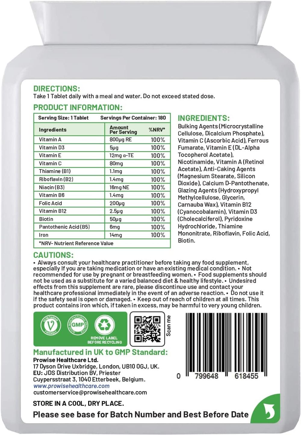Multivitamin and Iron Tablet - Pack of 180