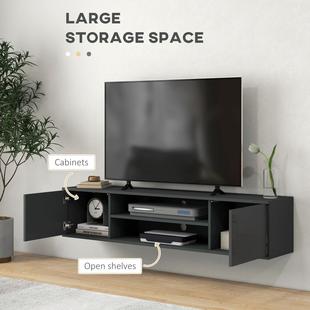 Floating TV Unit for 60" TVs W/ Shelves and Cabinets, Grey